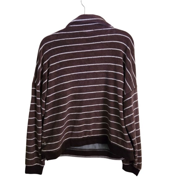 Toad&Co Cashmoore T Neck Pullover Brown Velour Striped Kangaroo Pocket Size XL - Picture 3 of 7